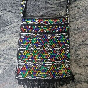 Vintage Beaded Purse Shoulder Bag Colorful Boho Hippie Festival